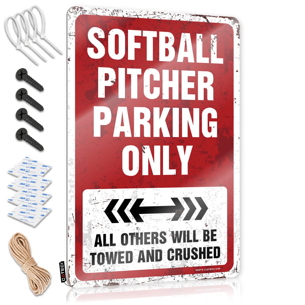 Krazmurongd Men's One Color Funny Kitchen Tin Signs Softball Pitcher Parking Only Tin Sign Outdoor Bar Decor Adult Signs For Man Cave