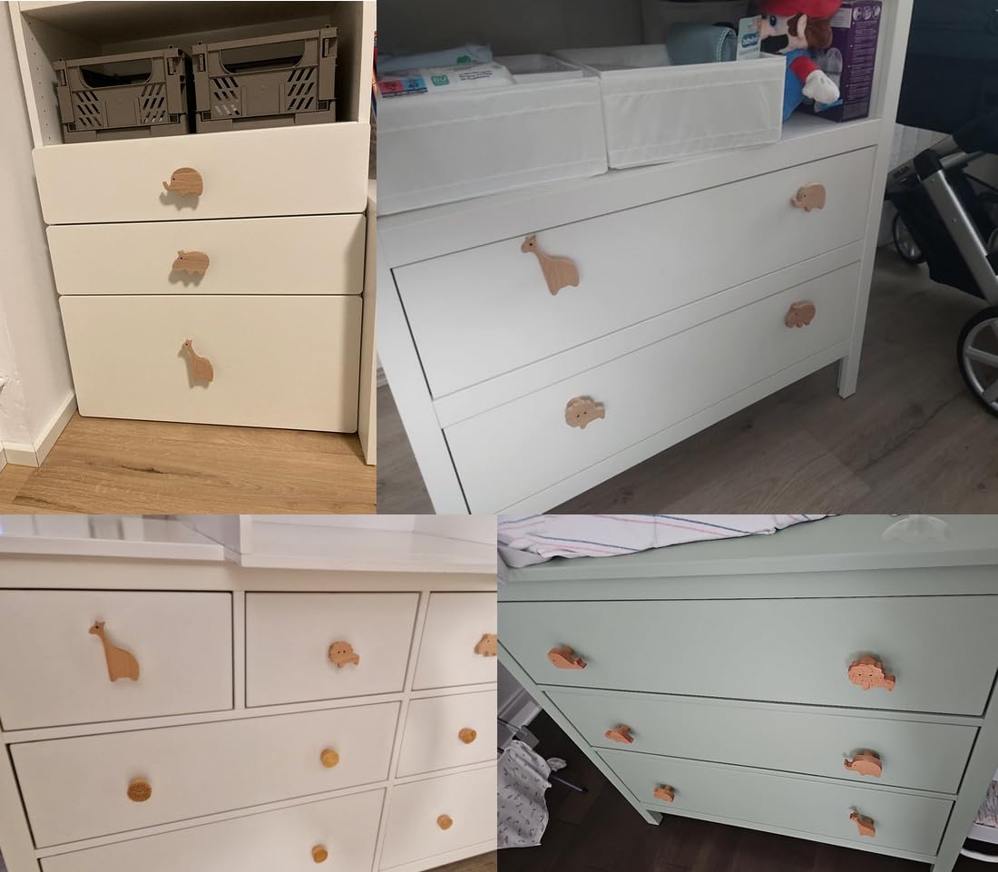 Pomelli per Porte Bambini in Legno con Motivo Animali, Manopole Cassetti 2 Pezzi