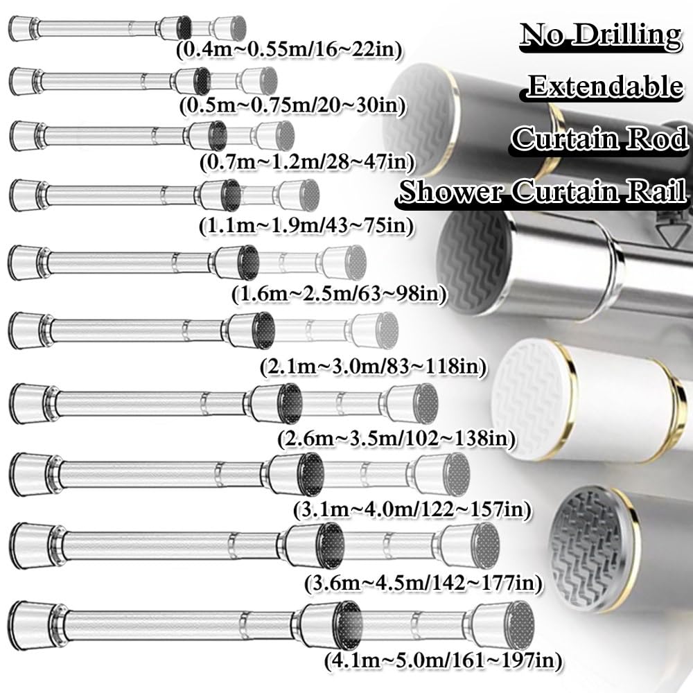 Barra telescópica para cortina de ducha de 63 a 98 pulgadas, divisor de habitación ajustable sin taladrar para baño o armario, instalación sin herramientas, gris, se adapta a espacios de 14 a 20