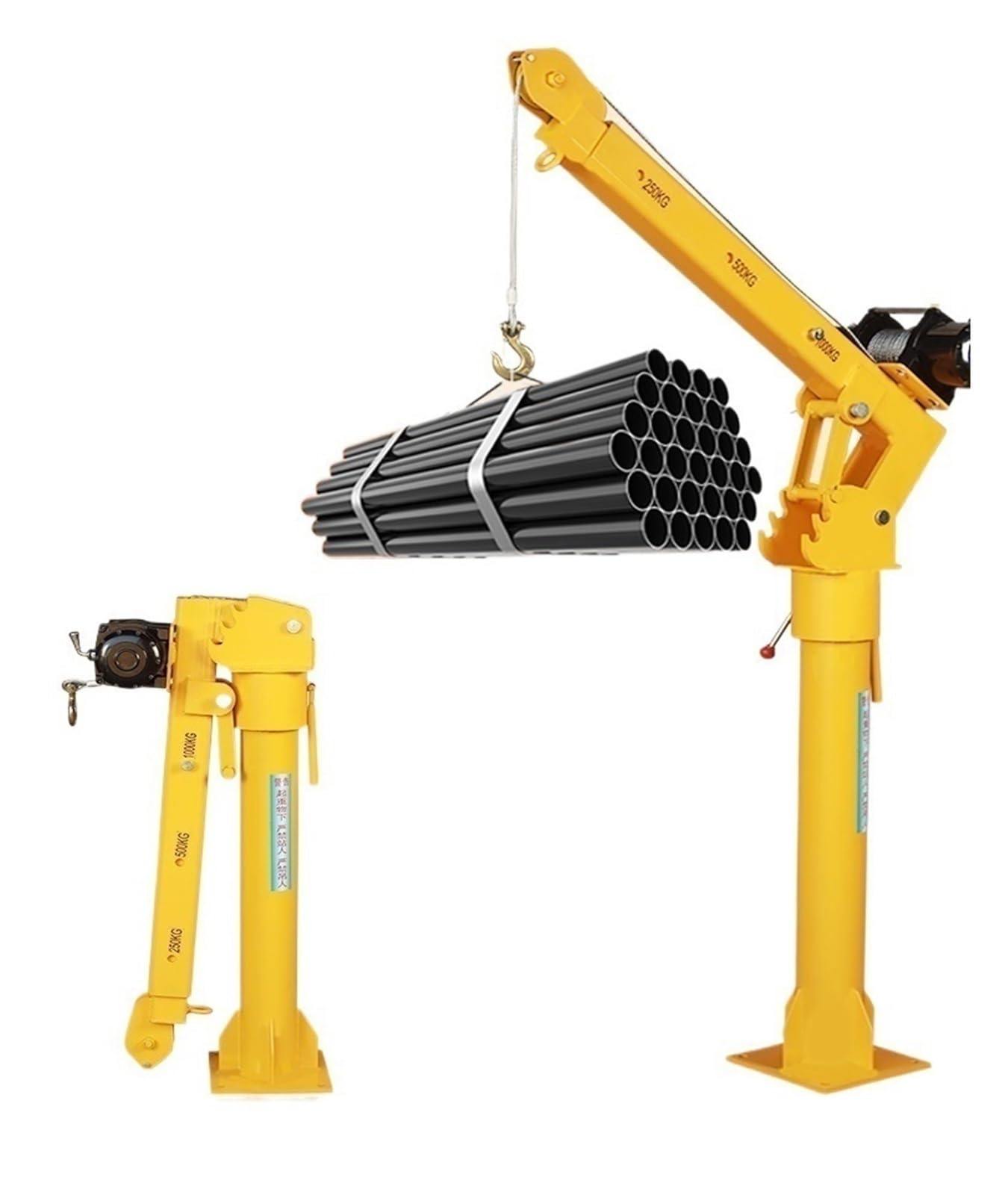 Truck-Mounted Crane 500kg/800kg/1 Ton Truck-Mounted Crane, 12v/24v Household Small Lifting Truck Crane Frame, Cantilever Crane MINGPING(220v 500kg Dual-Control)