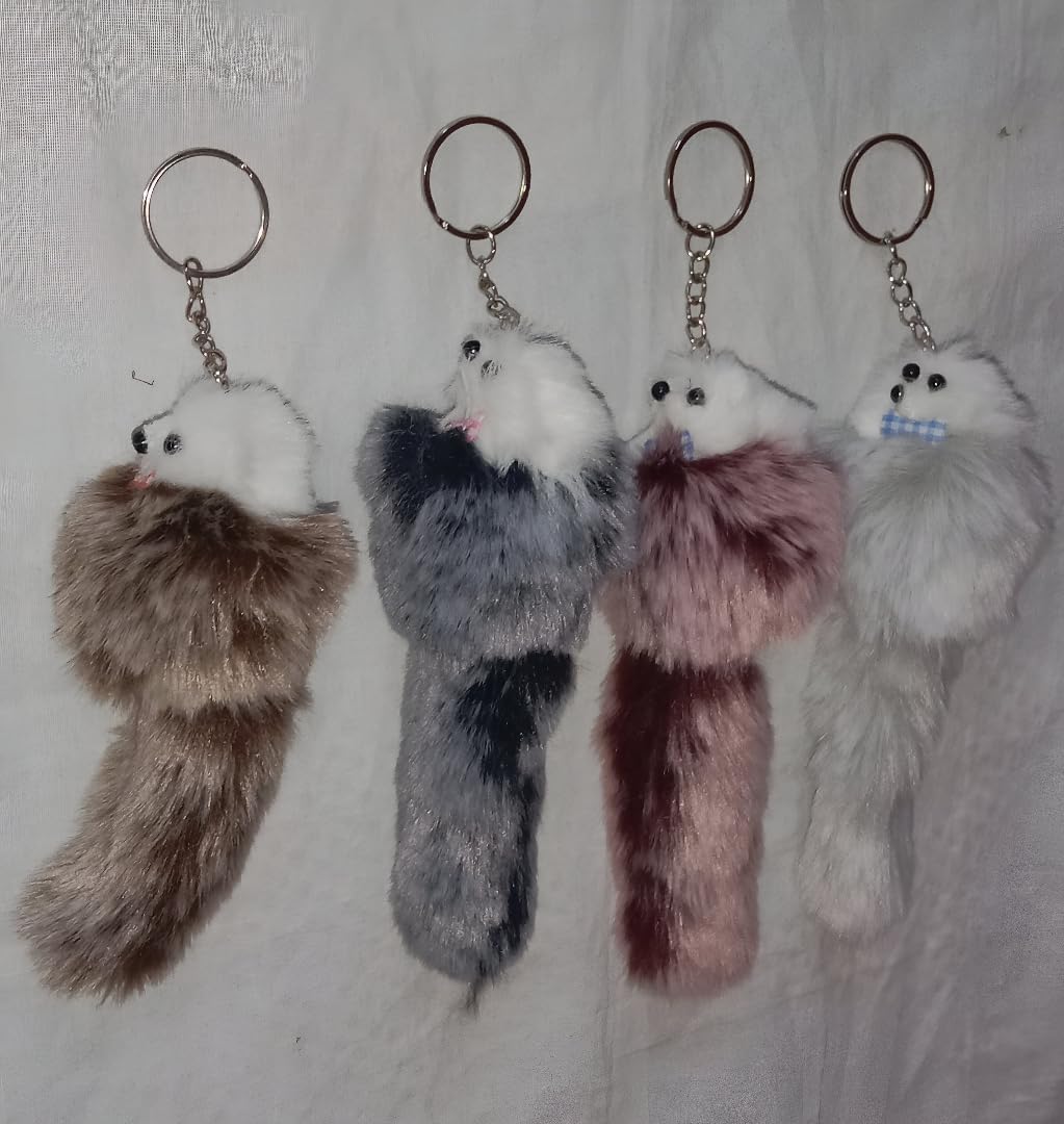Fluffy, multicolour, cat-shaped Keychain [pack of 1PC]-Multicolour-image-44