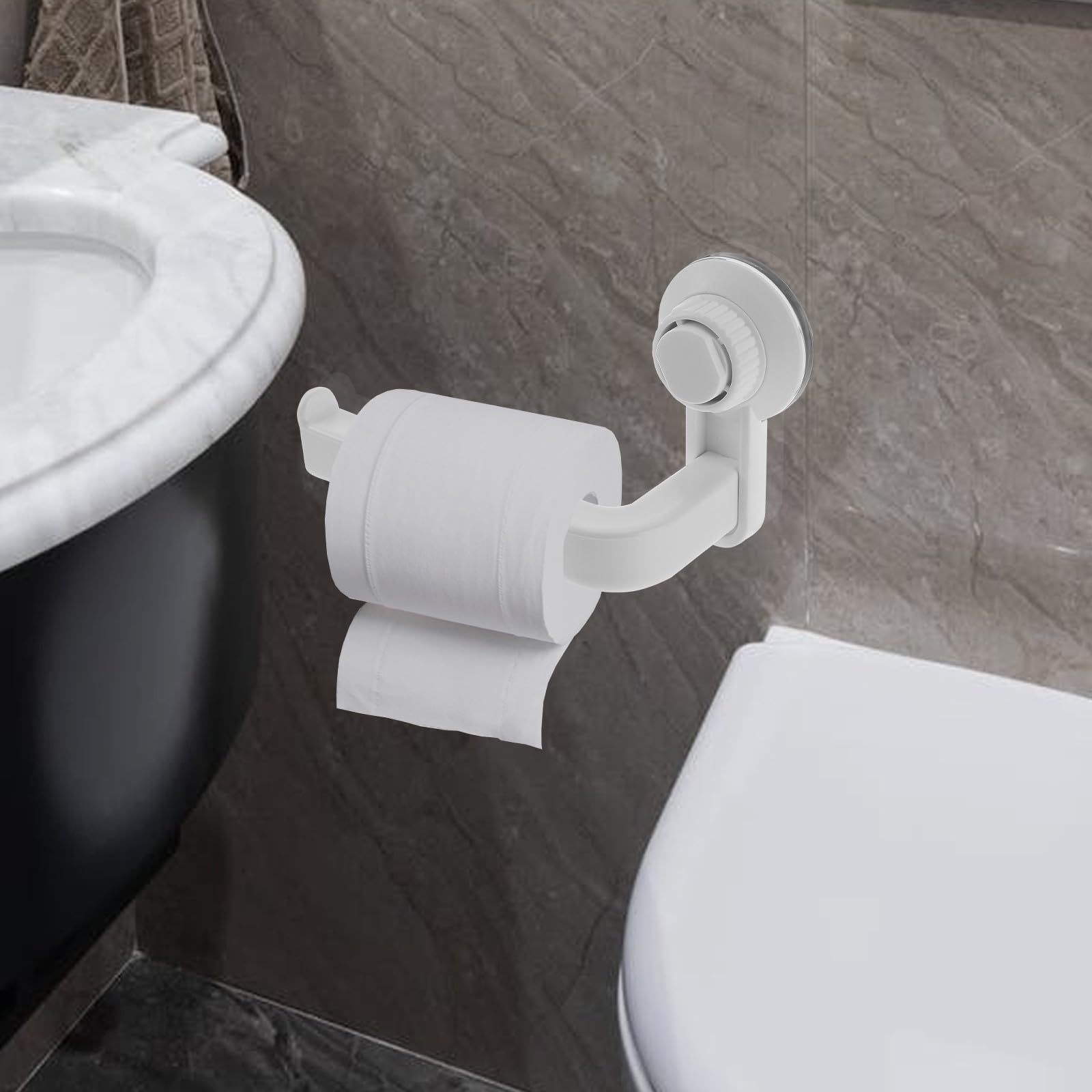 2 Stück Toilettenpapierhalter mit Saugnapf zur Wandmontage, kein Bohren erforderlich, Toilettenpapierspender für Bad, Küche und WC
