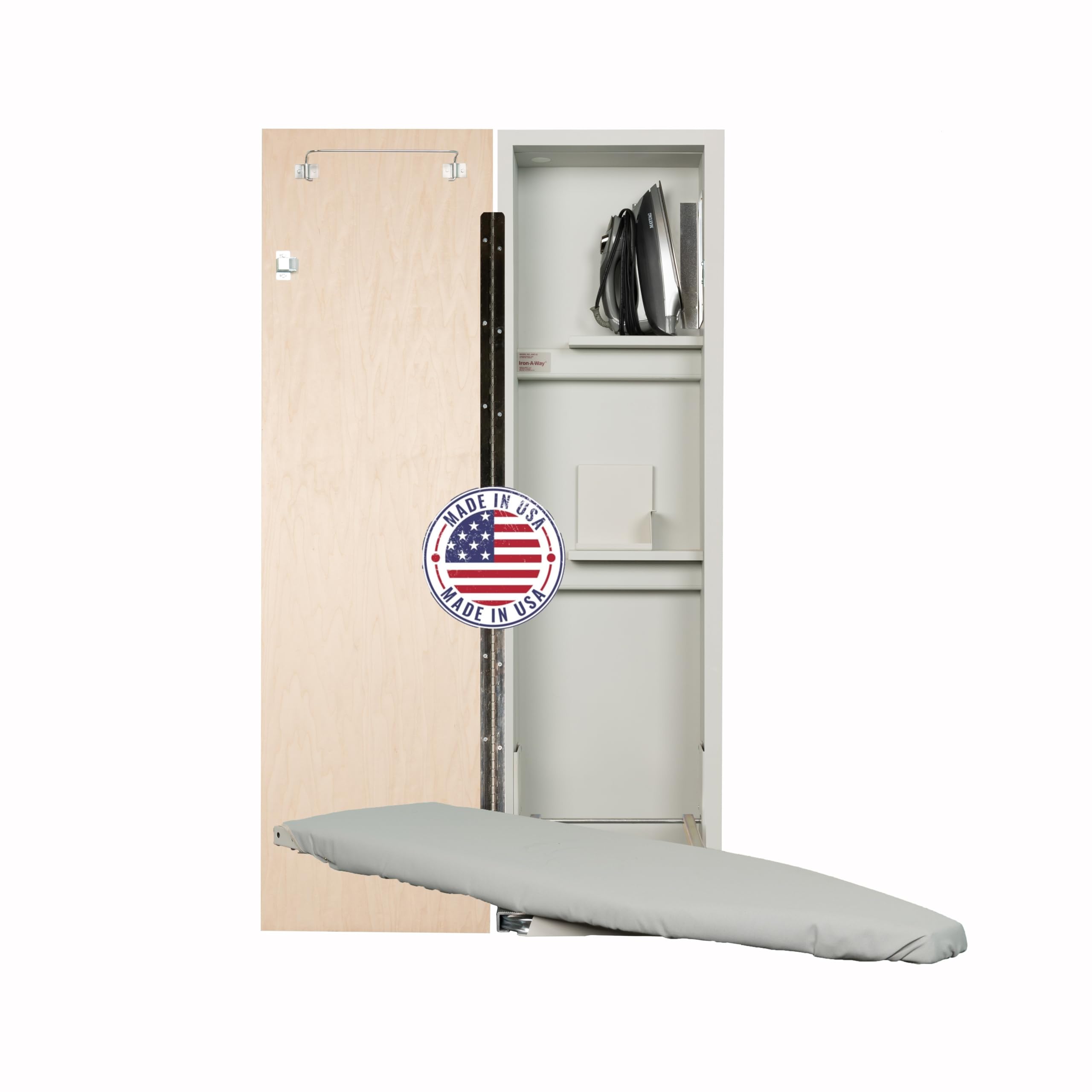 Iron-A-Way Built-In Ironing Center with 42 Inch Swiveling Ironing Board, Hot Iron Storage and Flat Maple Veneer Door-ANE42WDU