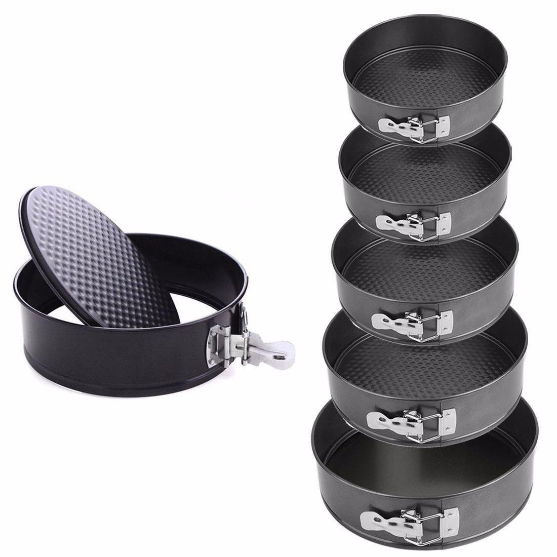 HK HomeSet of 6 Ultra Non Stick Baking SPRINGFORM Cake TINS -Easy Flip Round Cake Tins & Set 5 Baking Spoons Set