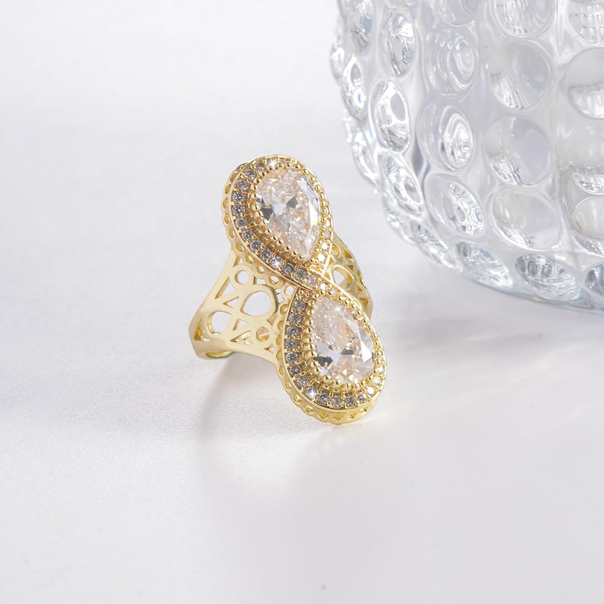 Kokoma Double Teardrop Crystal Statement Ring for Women CZ Infinity Ring Number 8 Engagement Promise Rings Wedding Band Rings Adjustable - Image 5