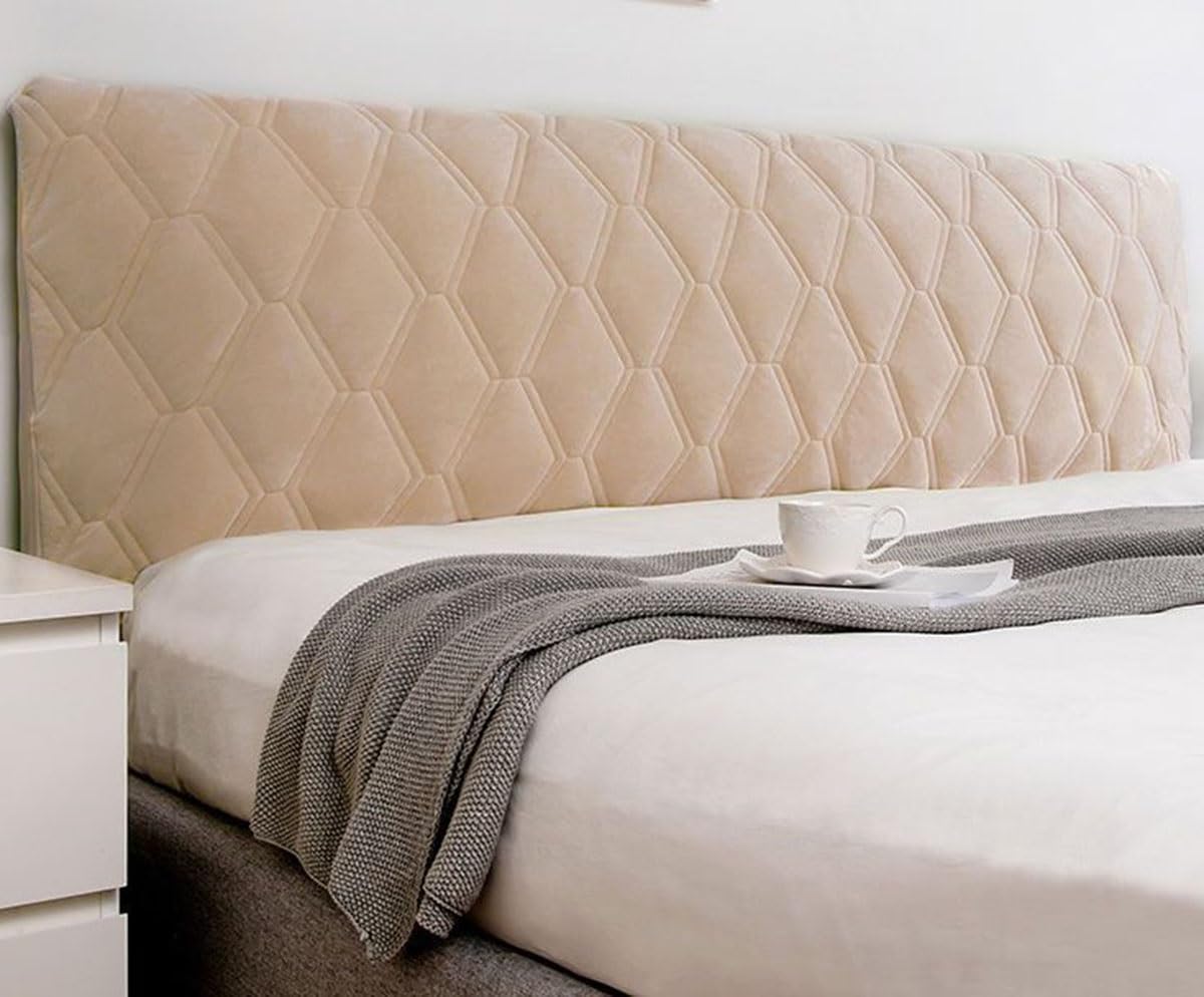 Champagne Velvet Bed Headboard Cover - High Stretch Dustproof Slipcover for Single, Double, King Beds (180cm)