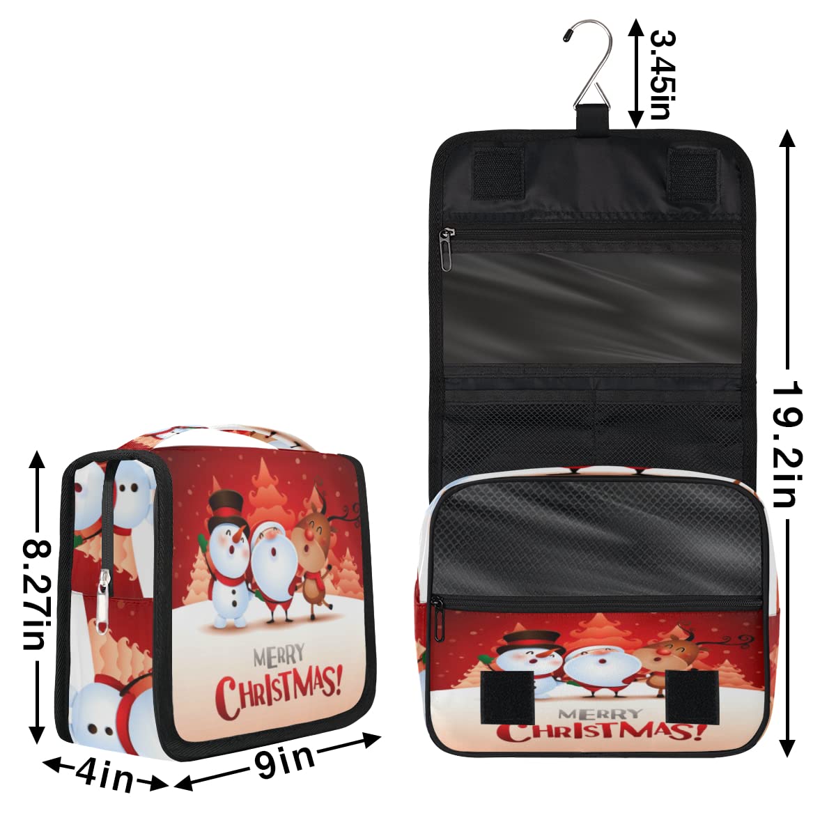 Świąteczna podróżna kosmetyczka Wesołych Świąt Wzory Mycie Torebka Unisex Wiszące przybory toaletowe Kosmetyczka Organizer do makijażu, wielobarwny, Jeden rozmiar