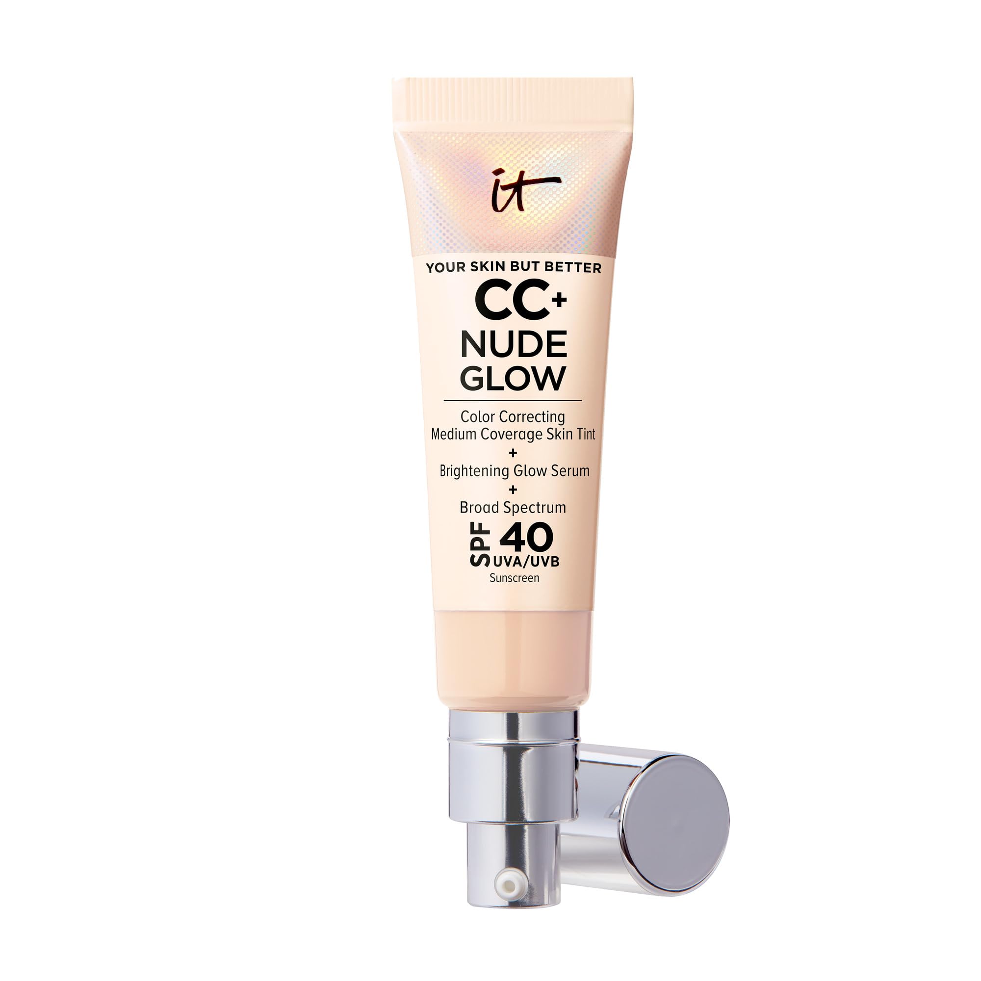 IT Cosmetics CC+ Nude Glow (Light) - Medium Coverage Foundation with SPF 40 & Brightening Glow Serum, Lightweight Skin Tint, 2% Niacinamide + Hyaluronic Acid, Up to 24H Hydration - 1.08 fl oz