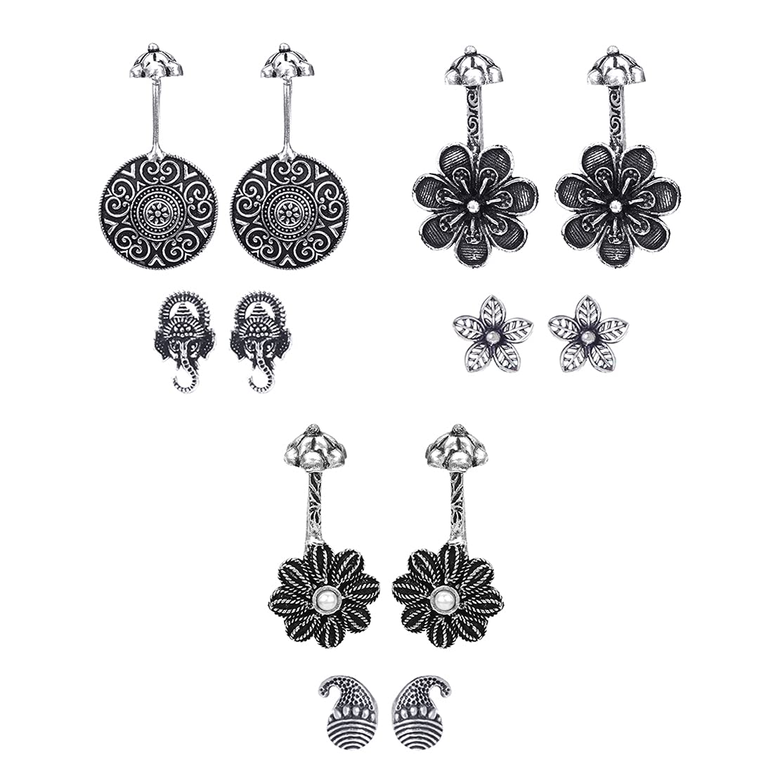 Kairangi Oxidised Ear Cuffs for Women Combo of 3 Pairs Silver Oxidised Stud Earrings Floral Design Traditional Bugadi Ear Clip Earrings for Women and Girls. (B0CJ9219JQ) Amazon Price History, Amazon Price Tracker