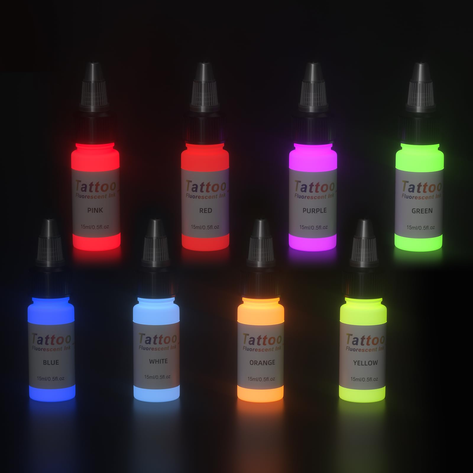 UV Tattoo Ink Set,8 Colors 15ml Fluorecent Ink Color Set for Tattoos,Safety&Vibrant Tattoo Ink for Tattoo Artist Supplies