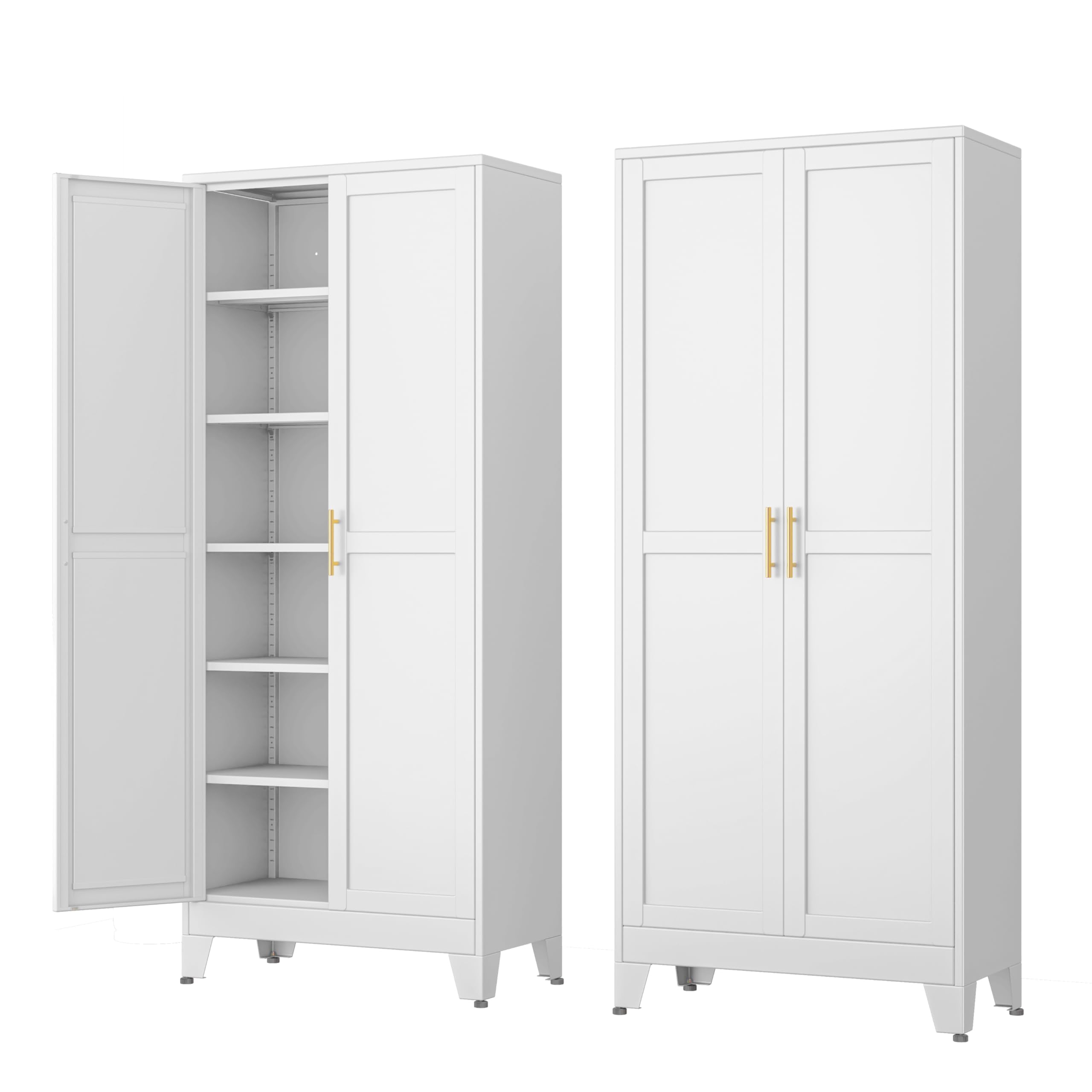 Ckzbx Metal Cabinets with Doors and Shelves, 75" H White Storage Cabinet Pantry Cabinet Garage Cabinets for Kitchen,Living Room, Dinning Room