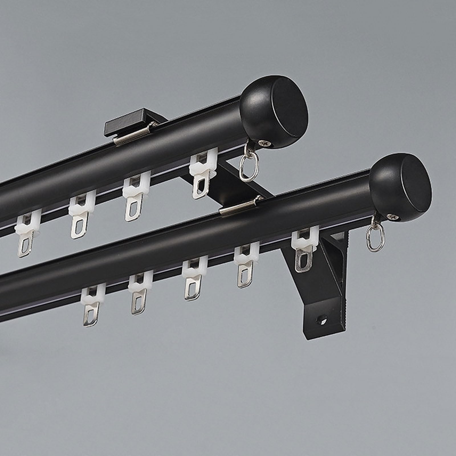 Wall Mount Silent Curtain Track Room Divider Double Curtain Rod Heavy-Duty Aluminum Rail for Bedroom/Living Room/Window/Hotel(Black,1.3m/4.3ft)