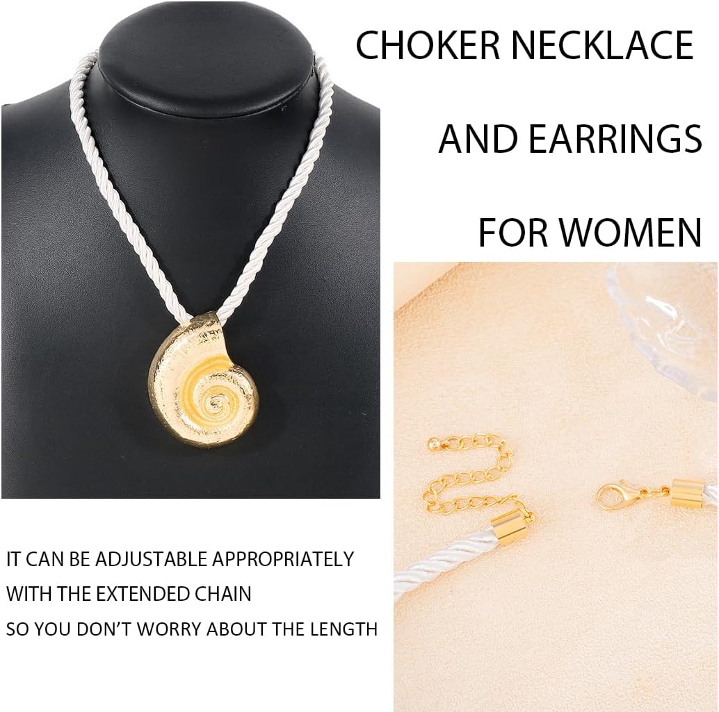 Conch Necklace Jewelry Choker Necklace and Earrings Set Gold Conch Necklace for Women - Image 3