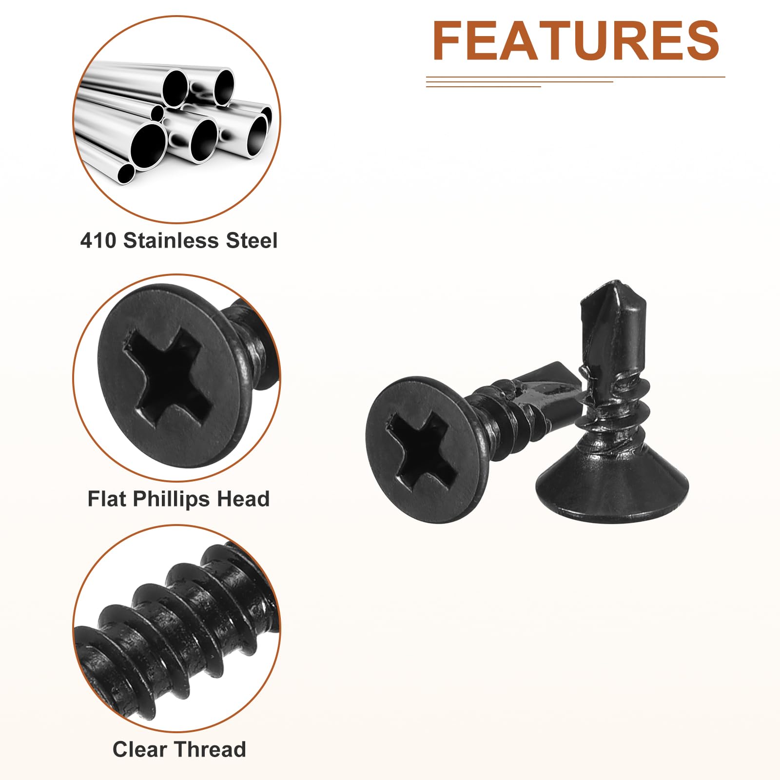 DTGN 100Pcs ST4.2x13mm Self Drilling Screws, 410 Stainless Steel Flat Head Phillips Sheet Metal Screw - Image 4