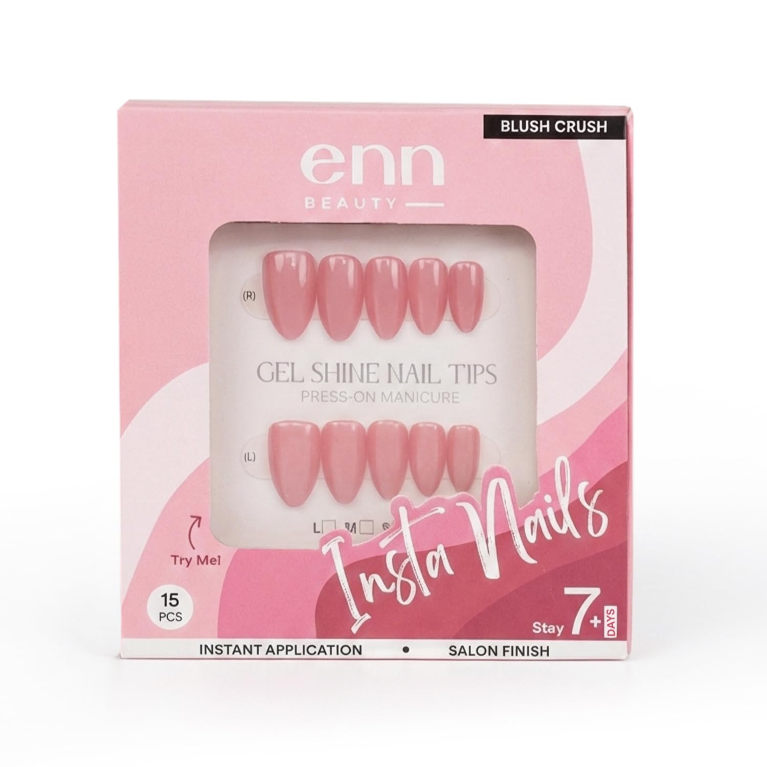 ENN Beauty Insta Nails – Reusable UV-Coated Press On Nails With Application Kit, Blush Crush - Medium Almond-image-48