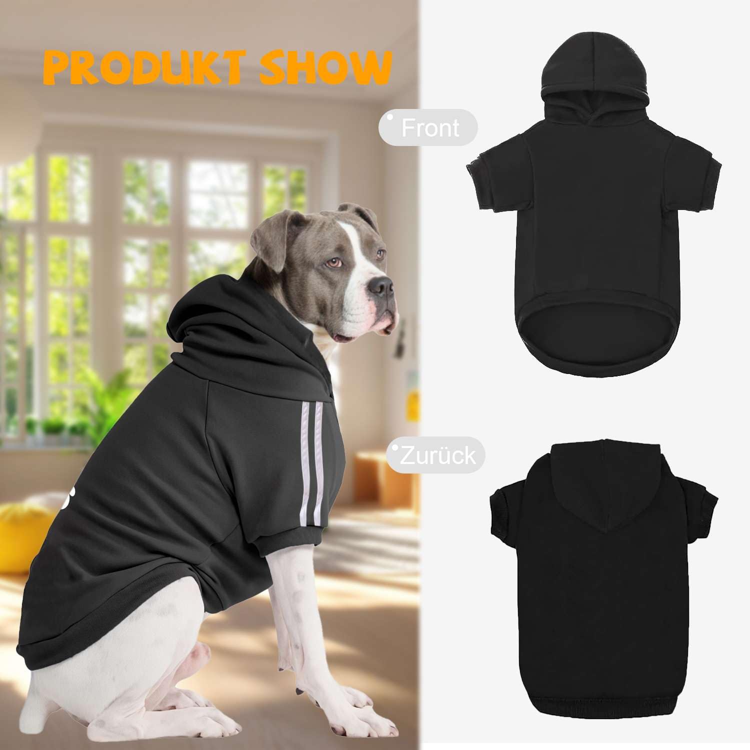 Pull-Over à Capuche pour Chiens avec Doublure en Polaire – Sweatshirts et Manteau Chauds pour Grands Chiens (Noir+Rouge/8XL)
