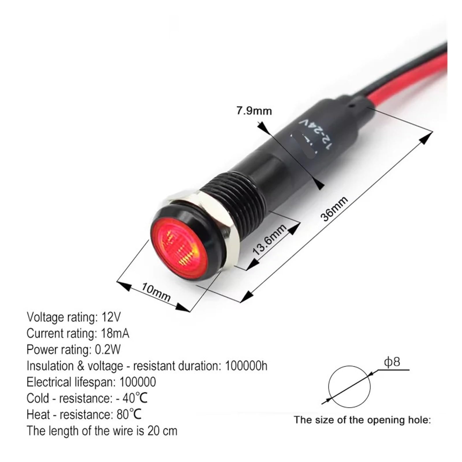 FL1M-8FW-1 8 mm 12 V 24 V 110 V 220 V czarny metalowy panel LED wskaźnik sygnału lampka ostrzegawcza 20 cm kabel (110 V żółty)