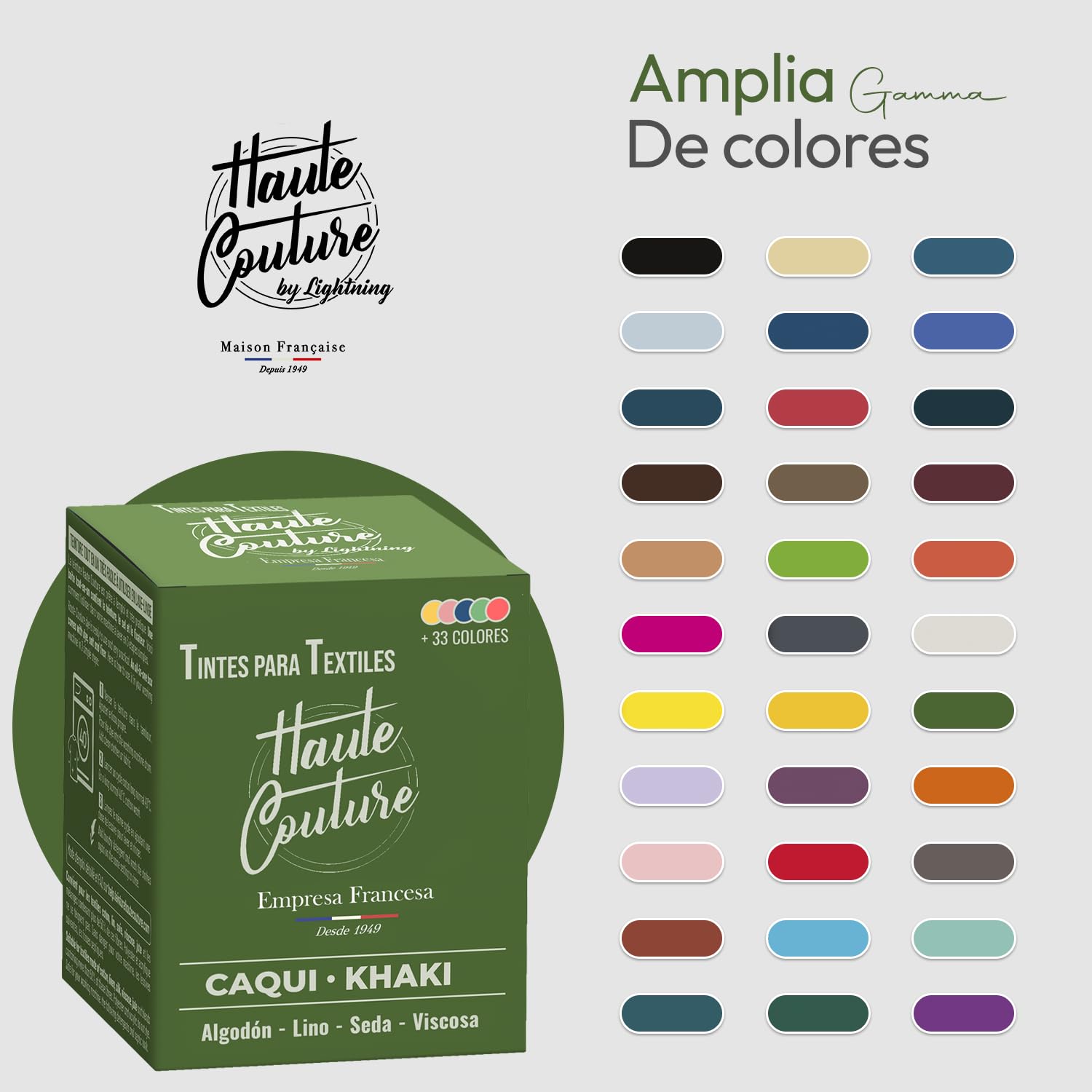 Haute Couture - Tinte para Ropa y Textil Caqui - 3x350g - Tinte Textil Todo en uno - Listo Para Teñir Ropa y Tejidos