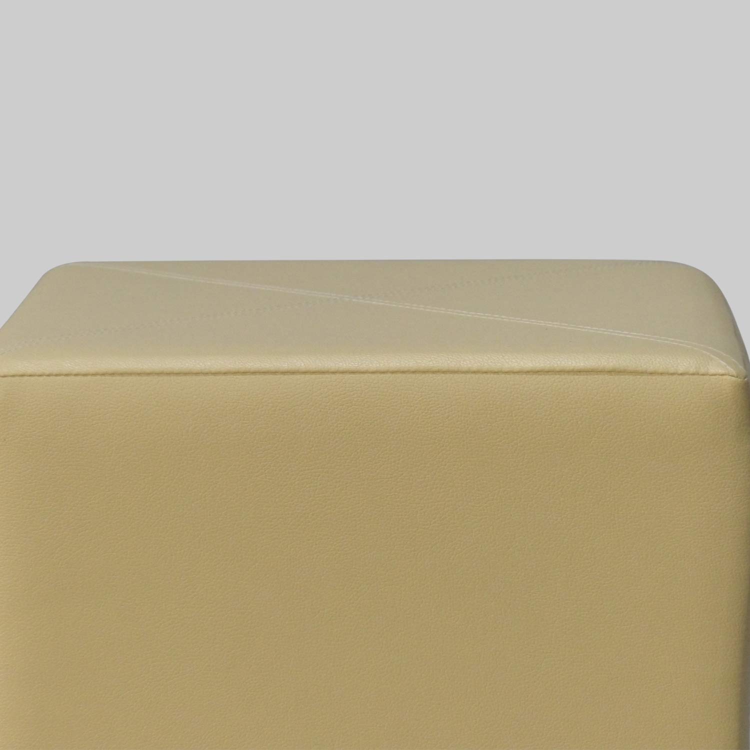 Columbus First Furniture Aspen 30134 Ottoman for Living Room Bedroom Upholstered Foam Cushioned Sitting Frame in Wood Faux Leather Square pouffe Stool-17 Inch Height-1 Unit Ivory 2