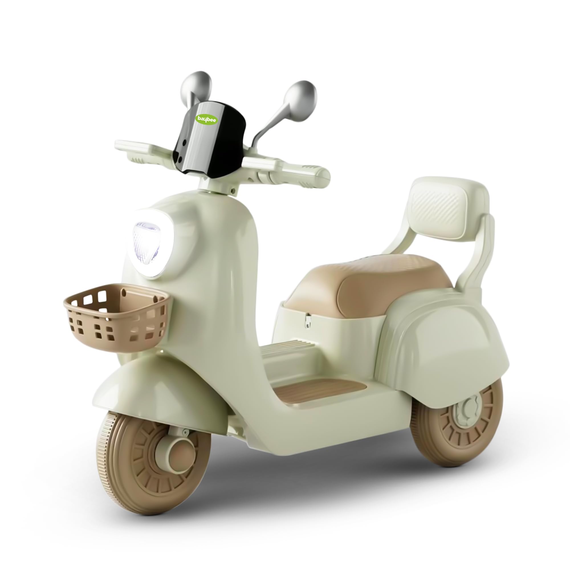 Baybee Lola Kids Battery Operated Electric Ride-On Bike for Toddlers 1-3 Years with LED Lights, Music & Front Basket - Durable Wheels & Backrest (Green)