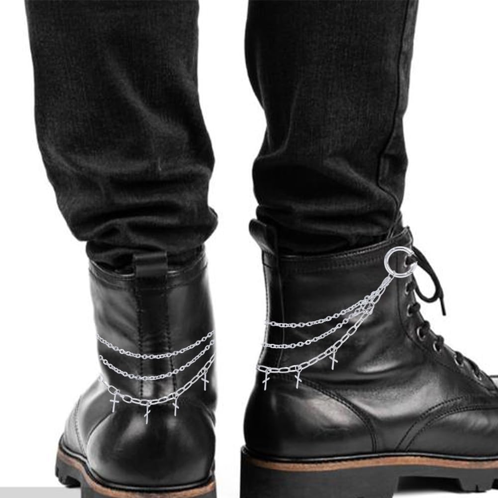 4Pcs Shoe Charms Chain Punk Metal Shoelace Pendant Chains Cool Charm Shoes Decorations for Boot Sneaker Bag Handbags Pants Keychain Women Jewelry Accessory Birthday Party image 4
