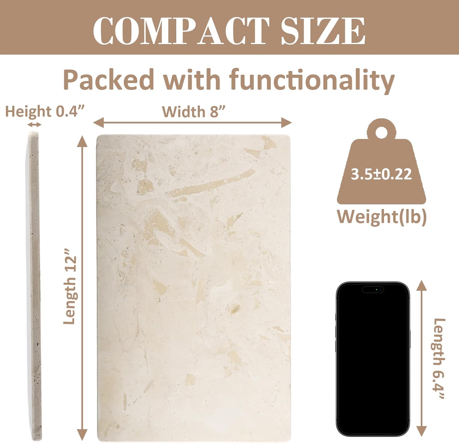Italian Natural Travertine Tray, 12" x 8" Vanity Decorative Marble Tray for Jewelry, Ring Holder, Perfume Organizer Candle Tray for Bedroom/Bathroom/Kitchen Countertop
