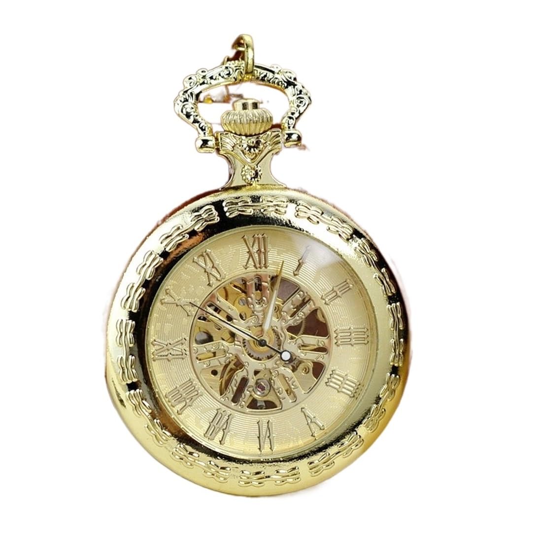 Personalised Pocket Watch Roman Numeral Scale Pocket Watch For Men,Mechanical Movement Pocket Watch With Chain Pocket Watches For Men(Gold)