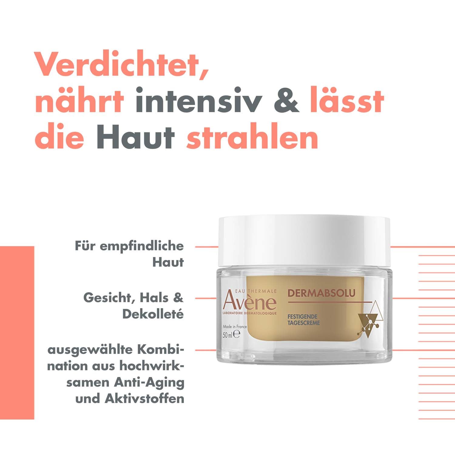 AVÈNE Dermabsolu - Festigende Tagescreme - Anti-Aging, festigt & hydriert - Mit Bakuchiol, Vanille-Polyphenolen & Glycoleol - Reife, empfindliche Haut - Umweltbewusst - 50 ml