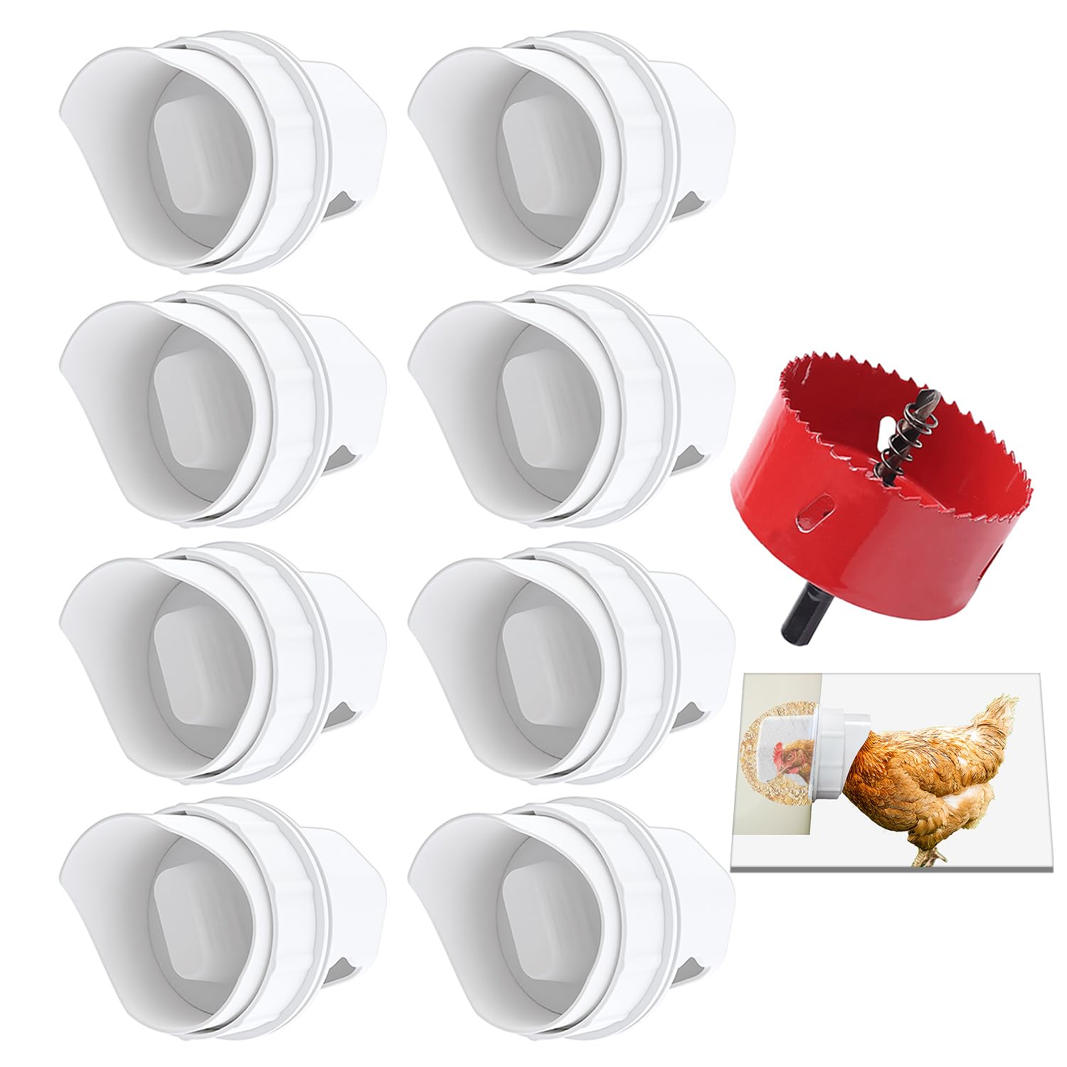 diy chicken feeder ports rain proof gravity feed kits for buckets bins troughs and more 8 ports