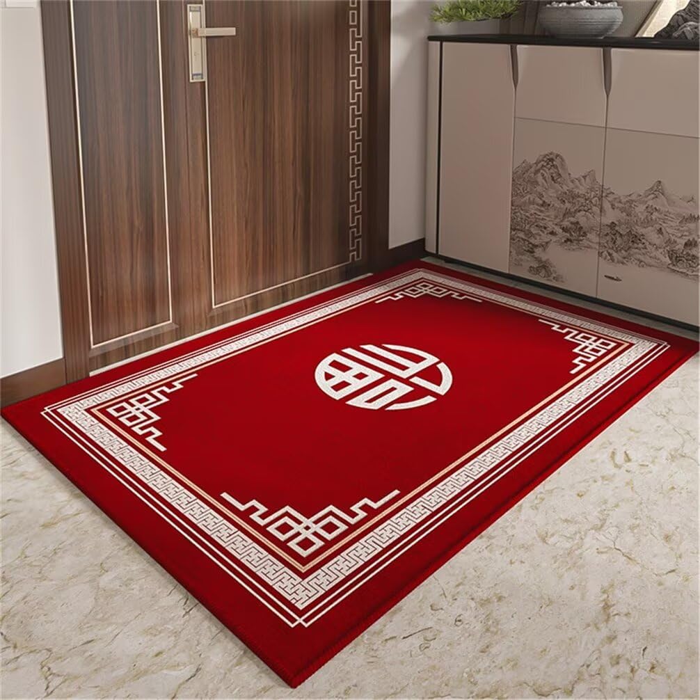 Tapis salon 180x250cm rouge lavable à structure géométrique moderne et robuste