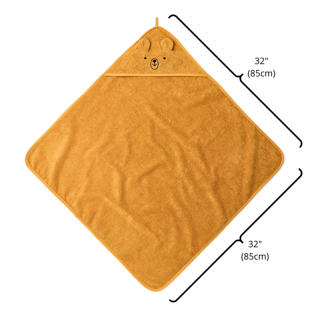 Denmark - Premium Bio-Baumwolle Baby Badetuch - Kapuzenhandtücher für Kleinkinder und Baby Handtücher für Neugeborene Mädchen und Junge - Super weich und saugfähig, 32x32 (Bär - Herbstgelb)