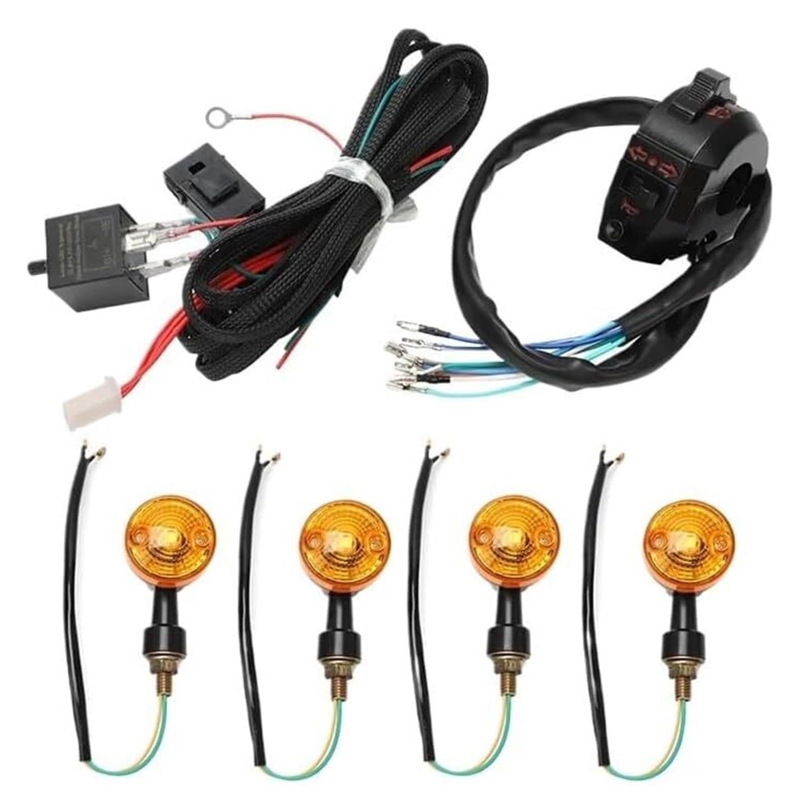 Indicatore di direzione Moto per Yamaha 22mm 7/8" 12V Cablaggio Indicatori di Direzione Universali per Motociclette Interruttore Luce Svolta(Harness with 4 Lamps)