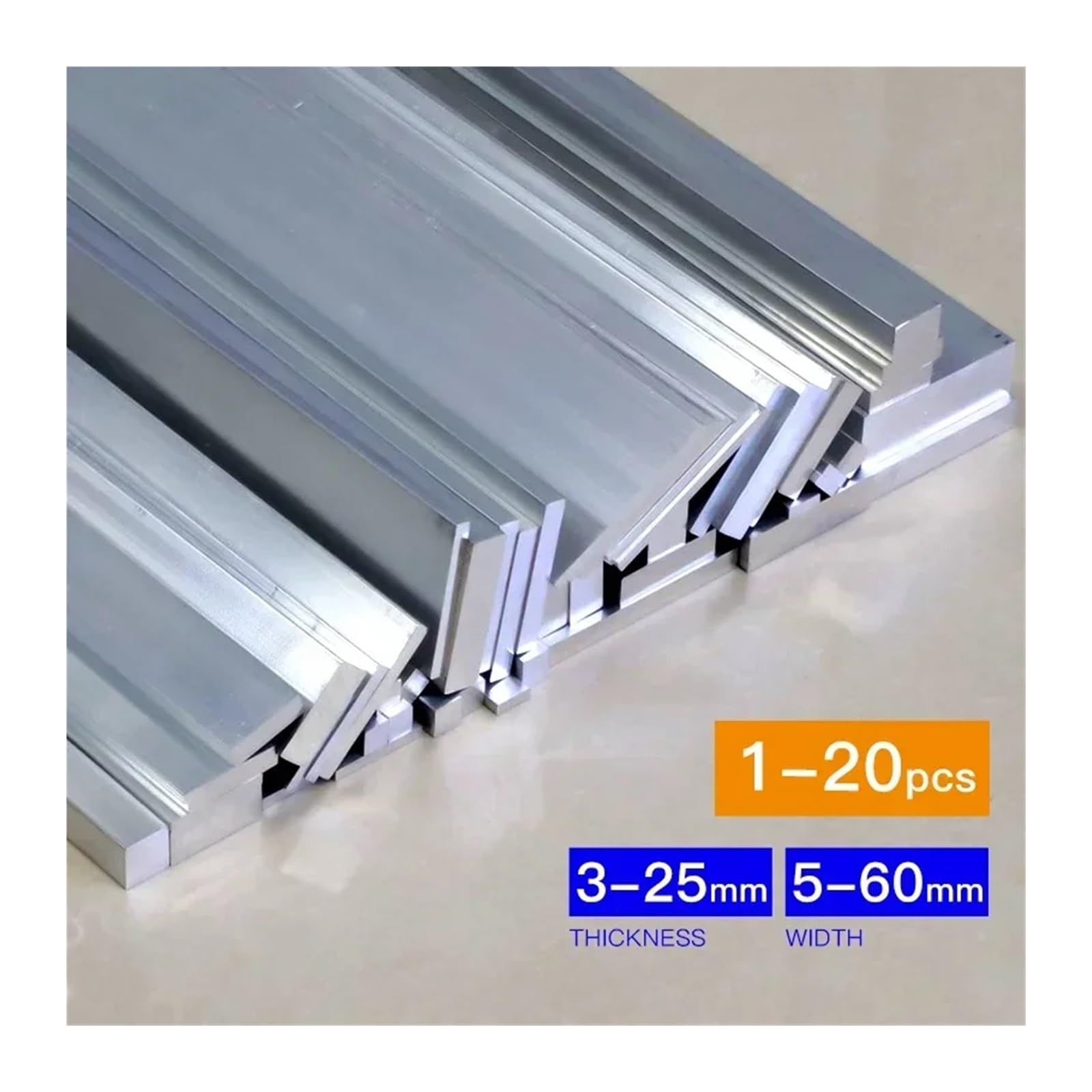 Rura aluminiowa 1-20 szt. Aluminiowy płaski pręt, grubość 3-25 mm, szerokość 10-60 mm, długość 300-500 mm (300 mm długości, 6 x 55 mm 2 szt.)