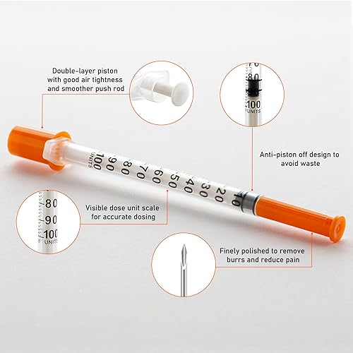 Miniatura 6 de JIBENGAO Jeringa U-100 con aguja 31Ga 1cc 516"(8mm)- Paquete de 100 piezas