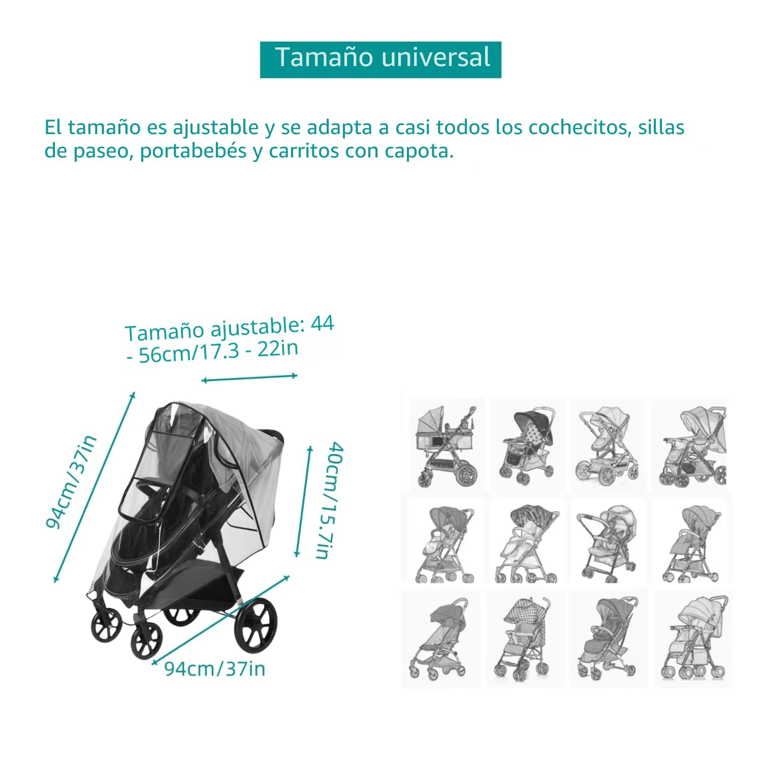 Plastico Lluvia Silla Paseo Universal, Protector Lluvia Carro Bebe Universal, Stroller Rain Cover con ventana de contacto y cremallera, Resistente al viento y a la lluvia, sin contaminantes