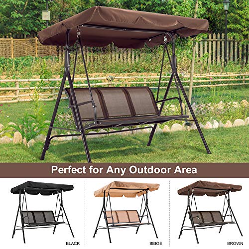 image for Mcombo Outdoor Patio Canopy Swing Chair 3-Person, Steel Frame Textilen