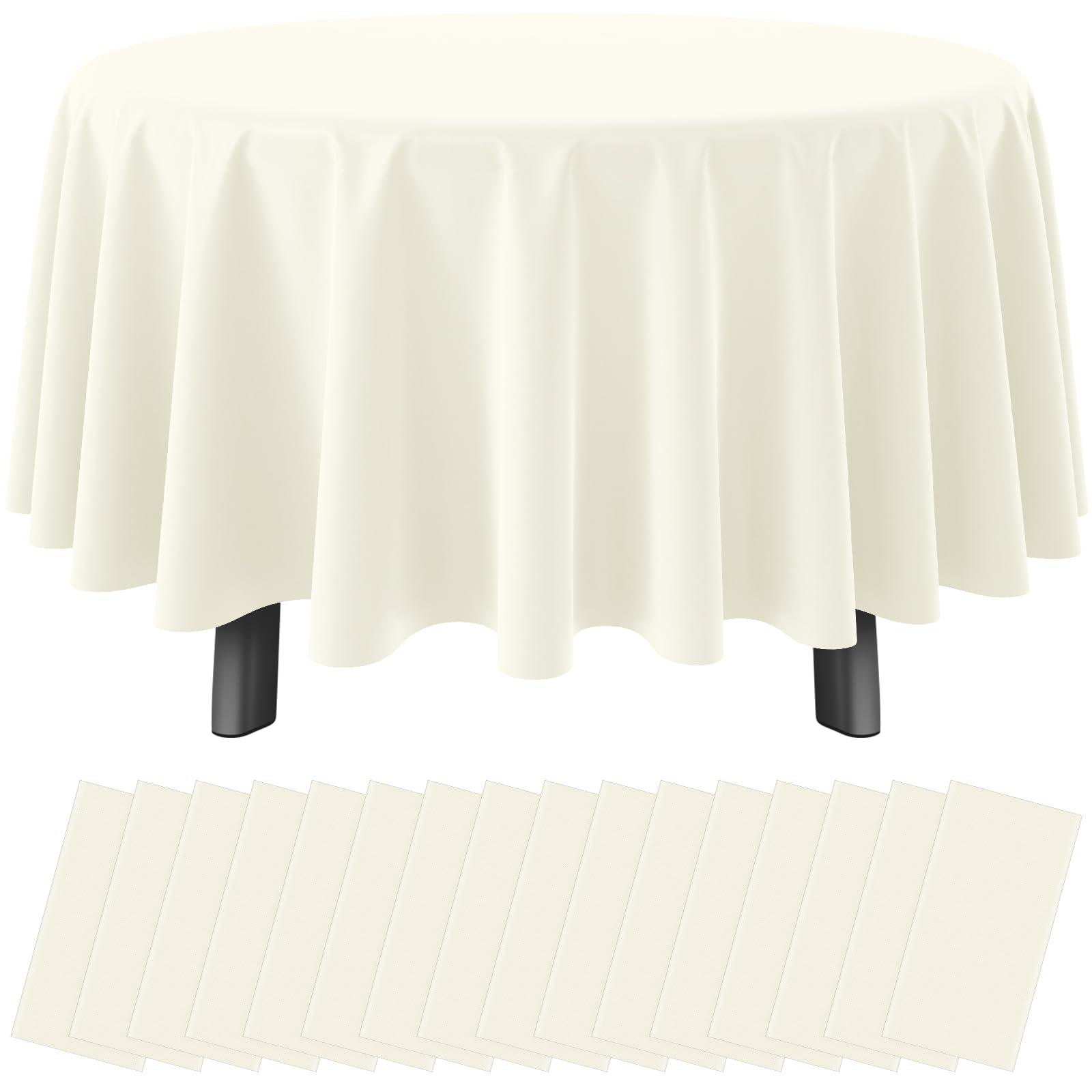 16 Pack Beige Plastic Tablecloths for Round Tables, Premium Decorative Ivory Disposable Table Covers for Parties, Round Cream Party Table Cover for Birthday Wedding Baby Shower Graduation, 84 Inch