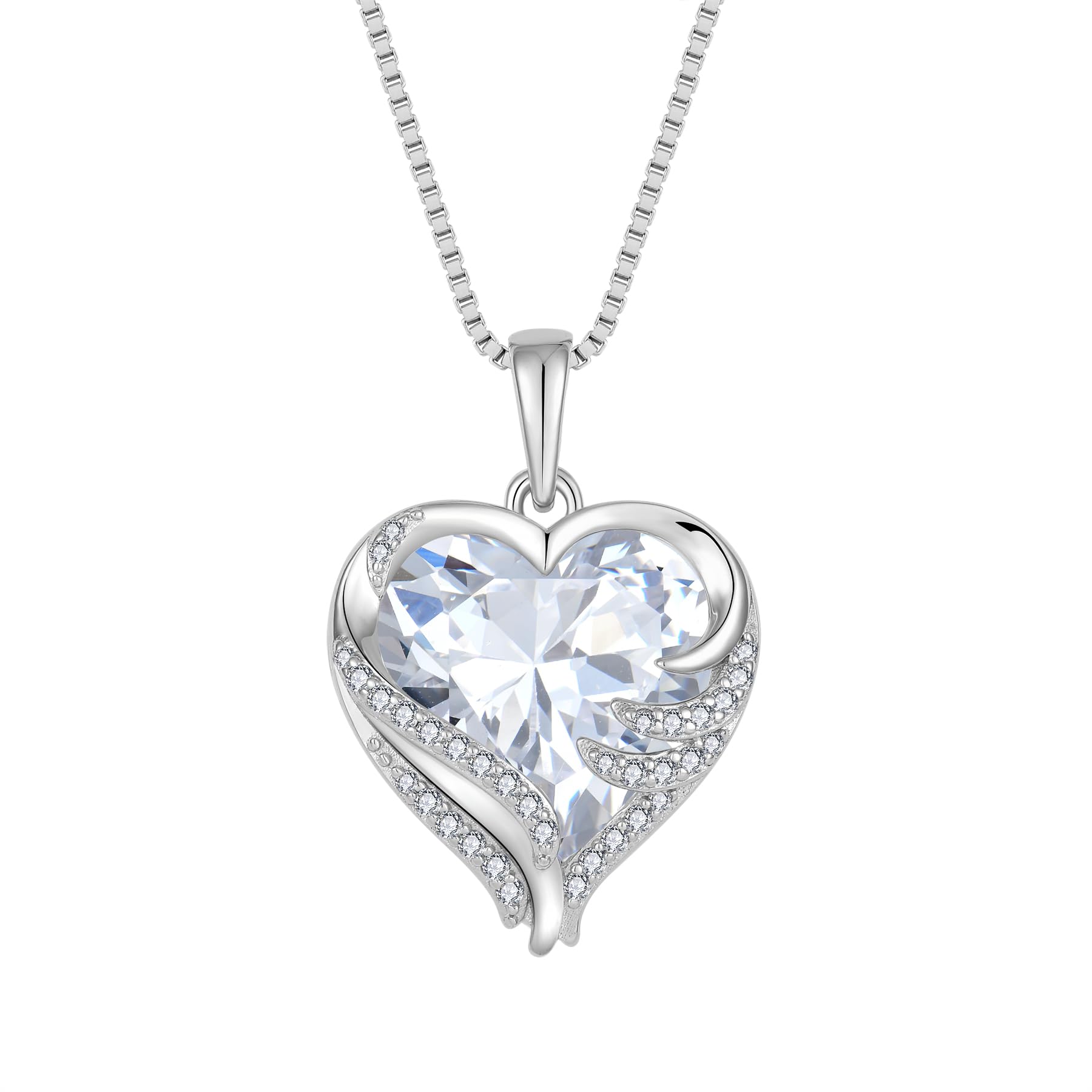starchenie Collar Corazón Mujer Plata de Ley 925 Alas de Ángel Colgante Piedras de Nacimiento Circonita Joyas Regalo