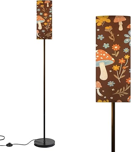 Modern Floor Lamps for Living Room Retro 70s 60s Floral Hippie Mushroom Summer Groovy Flower Power Standing Lamps with Linen Lampshade Tall Lamp