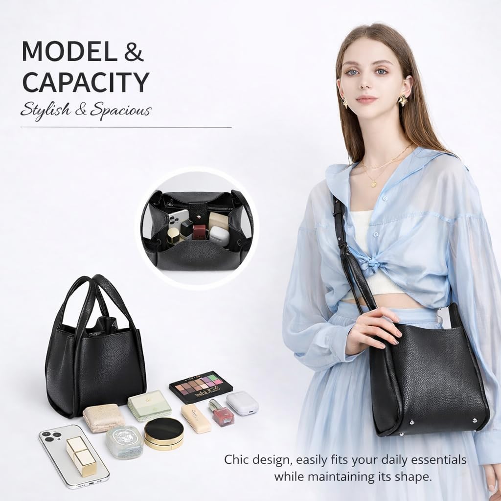 PU Leather Tote Bag Slouchy Handbag with Zipper Stylish for Women's - Image 4