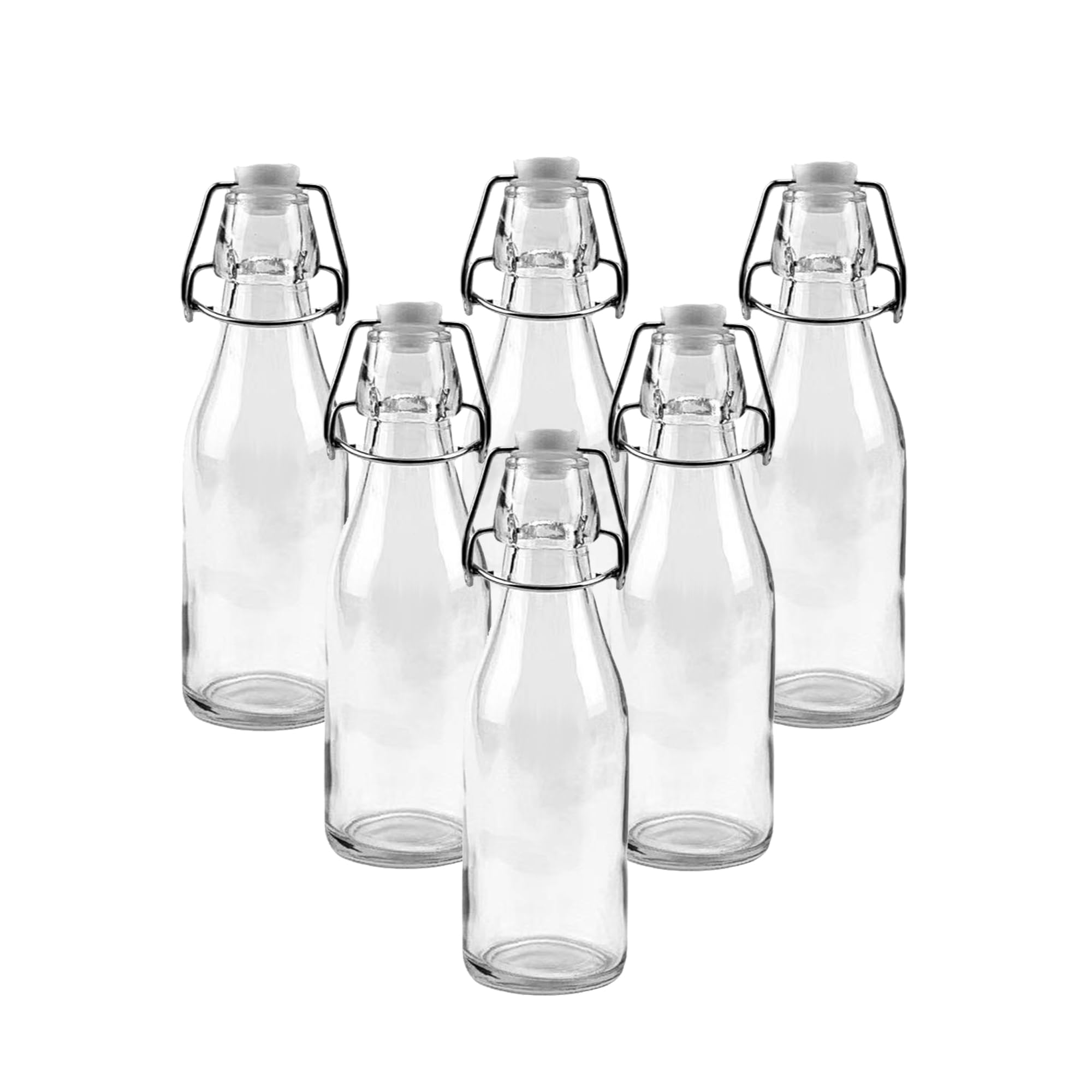 simpa Vintage Style Clear Glass Bottles with Swing Top Lids. Round 250ml Bottles - Set of 6