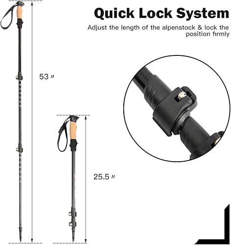 Miniatura 5 de Goplus Bastones de trekking, paquete de 2 bastones ajustables antigolpes para senderismo, escalada, aluminio ligero 7075 con bolsa de transporte