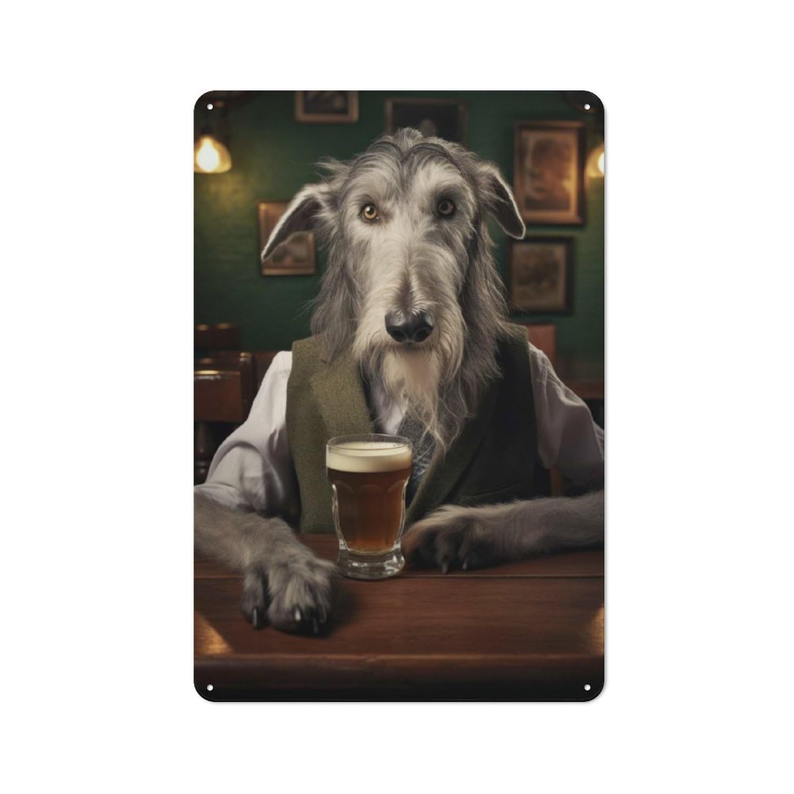 Junmoney Deerhound In The Bar Tin Wall Plaque 30X20cm With For Living Room Or Hallway, For Garage, Workshop And Man Cave Decoration