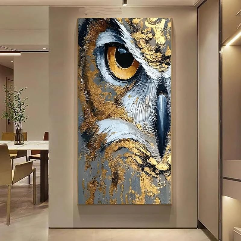 Cuadro decorativo de pared minimalista con ojo de búho, estilo retro abstracto, color marrón dorado. Ideal para la decoración de la sala de estar (80x160cm/sin marco).