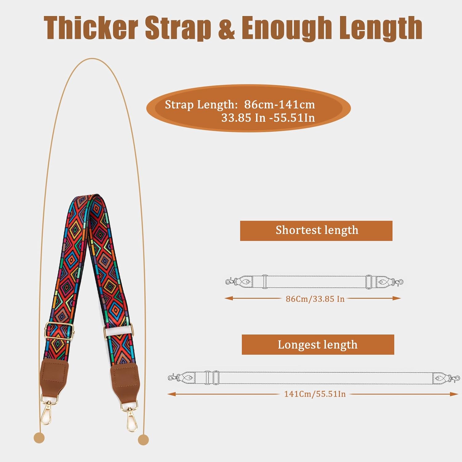 Purse Strap, 1.5" Cowhide Head Wide Shoulder Strap Adjustable Replacement,Jacquard Embroidery Crossbody Bag Straps - Image 3