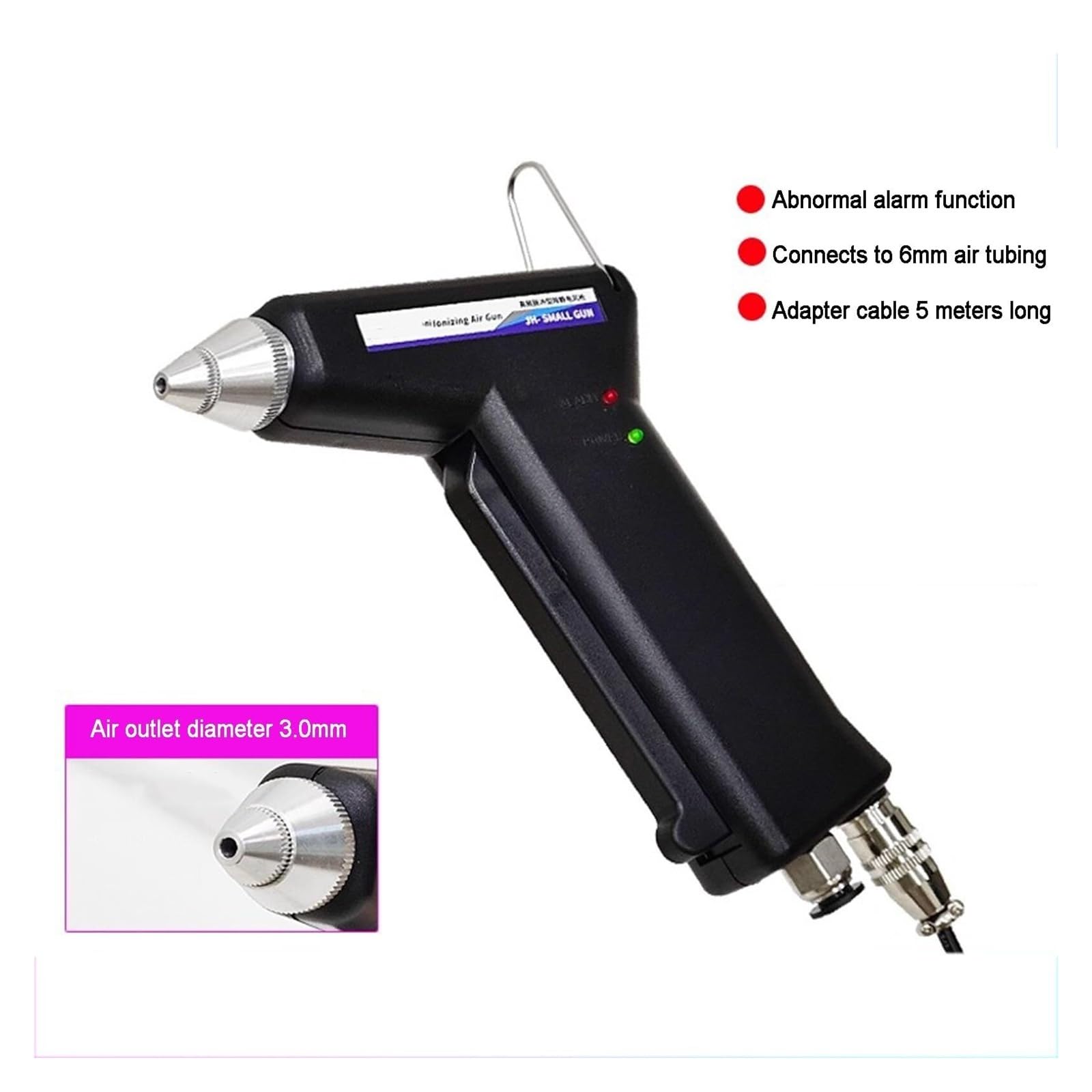 Pistola ad aria ionizzante, bilanciamento statico degli ioni, con ugello rimovibile, per la rimozione della polvere industriale, utilizzato con compressore d'aria