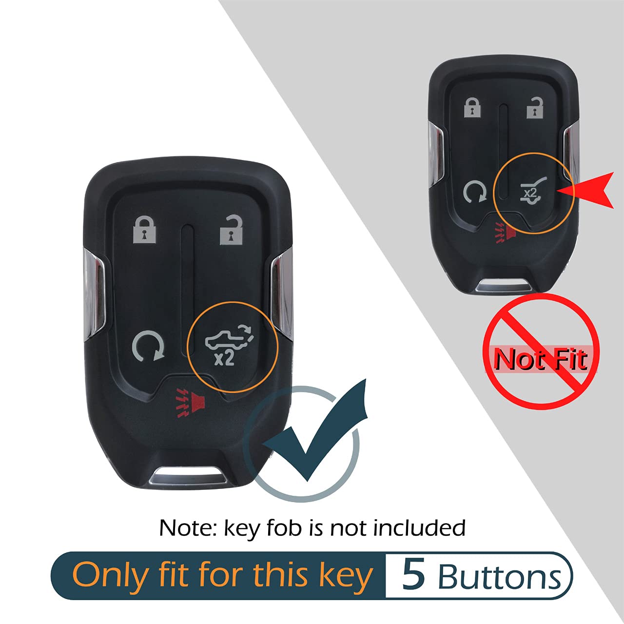 Silicone Key Fob Case Cover For 2019-2023 GMC Sierra & Chevy Silverado 1500/2500HD/3500HD - Black & Blue (2 Pack)