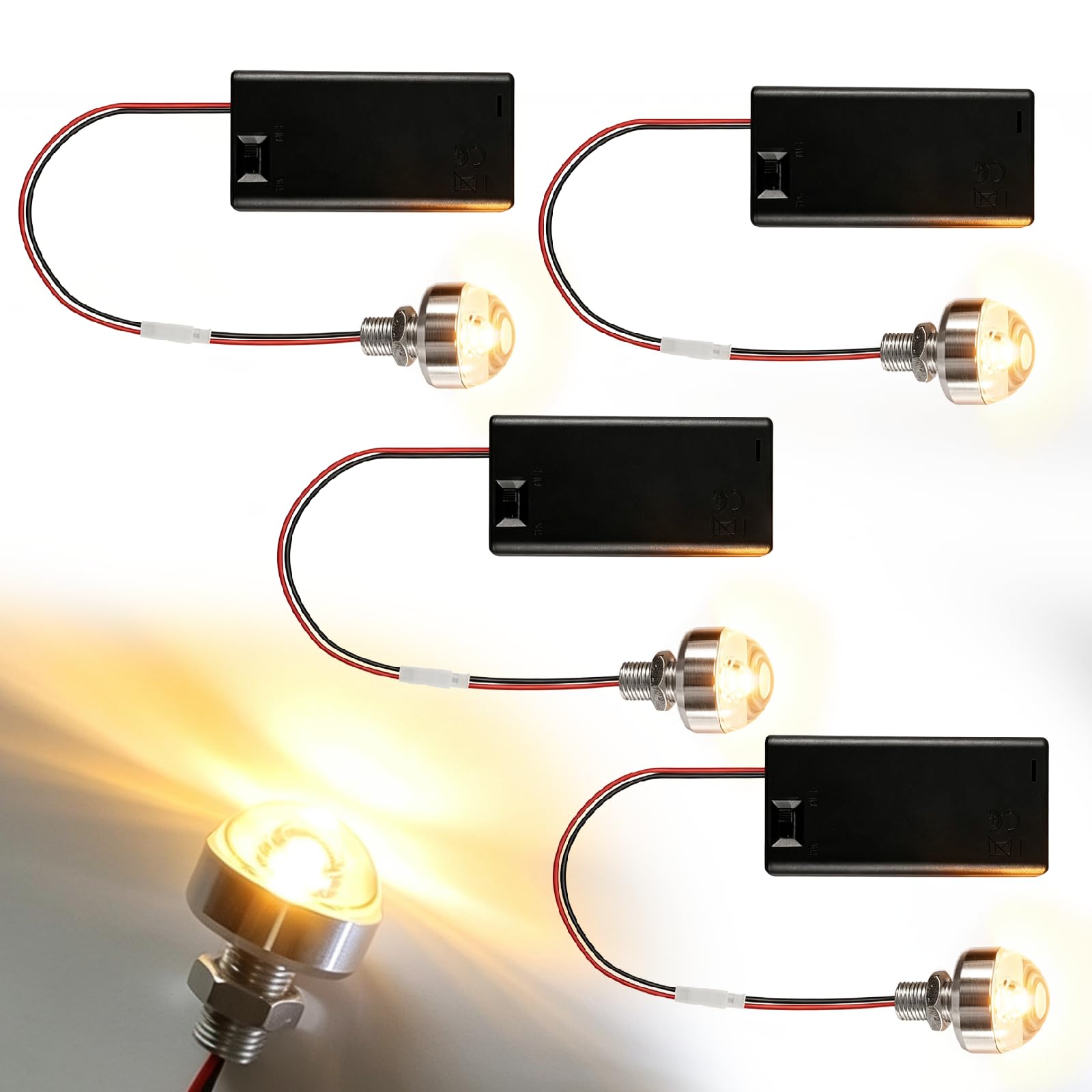 Set of 4 Mini LED Dollhouse Lighting Set, LED Lights for Dollhouses with Switch, Micro LED Light, Miniature LED Lights for Showcases, Party Decoration, Micro House, Toy House Decoration, Warm White
