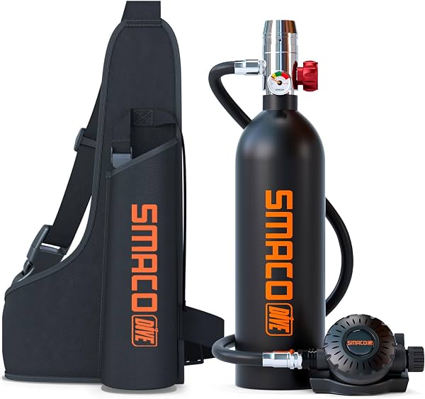 SMACO S400 Tanque de buceo mini reutilizable de 1L | Botella pony de aluminio, cilindro de buceo ligero, ideal para esnórquel, buceo recreativo, práctica en piscina y mantenimiento de botes