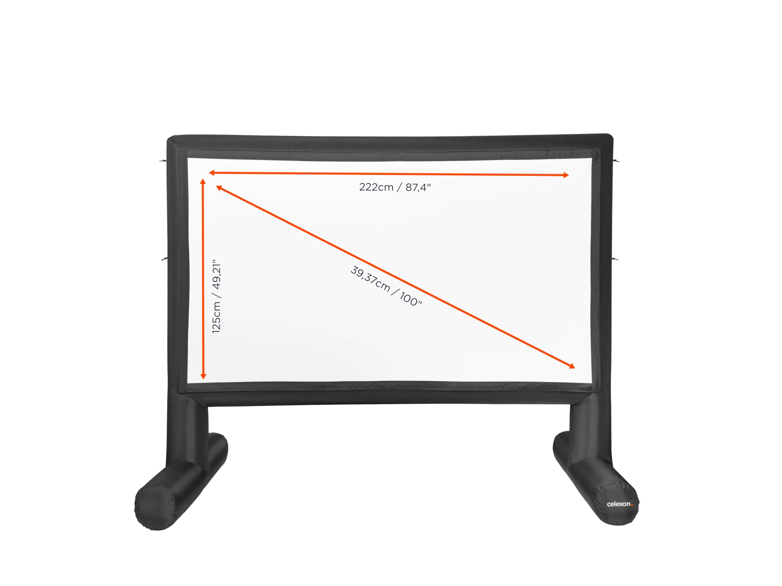 CeleXon Tela hinchable para exteriores Professional INF 100" | 222 x 125 cm 16:9 | para eventos de visualización pública y proyecciones de proyectores 4K/8K en el jardín | incluye bomba de aire